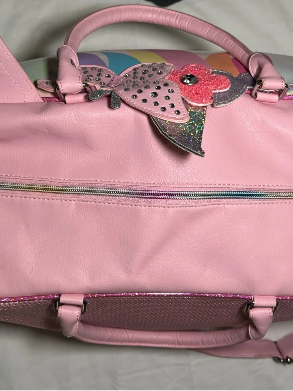OMG Accessories Miss Gwen Unicorn Duffle Bag Pink Holographic Glitter